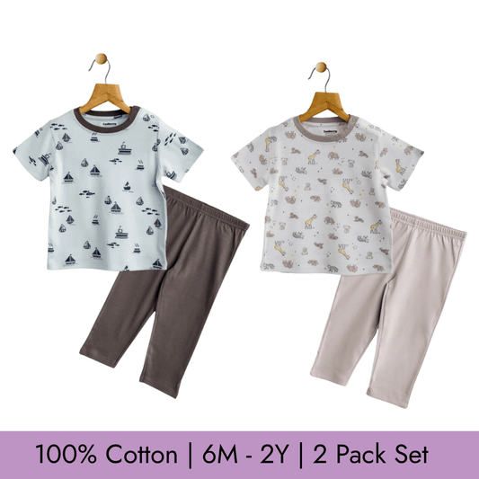 Todlerry Unisex Pajama set | Set of 2 | Soft & Breathable | 100% Cotton