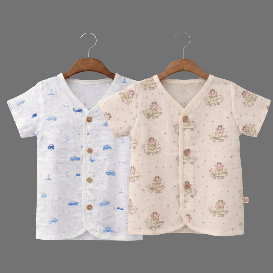Unisex Comfy Cotton Set of 2 Jhabla With Soft Short Sleeve Button-Up