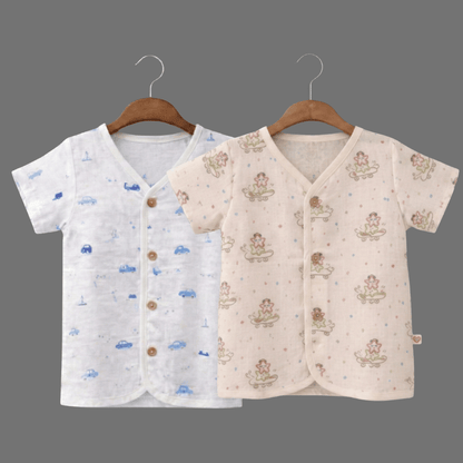 Unisex Comfy Cotton Set of 2 Jhabla With Soft Short Sleeve Button-Up