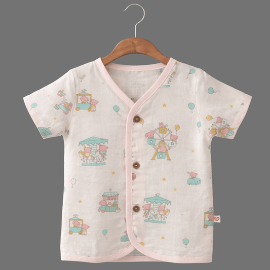 Unisex Comfy Cotton Merry-Go-Round Jhabla With Soft Short Sleeve Button-Up