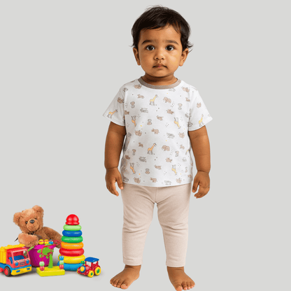 Unisex Pajama set White / Light Grey Soft & Breathable 100% Cotton