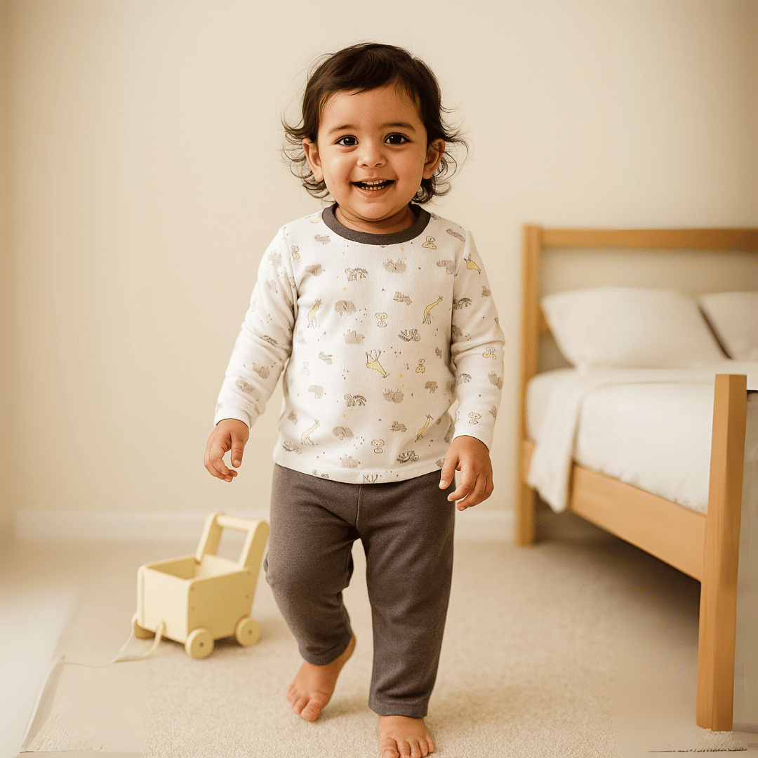 Unisex Pajama set White & Grey Soft & Breathable 100% Cotton