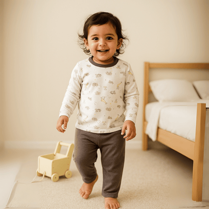 Unisex Pajama set White & Grey Soft & Breathable 100% Cotton