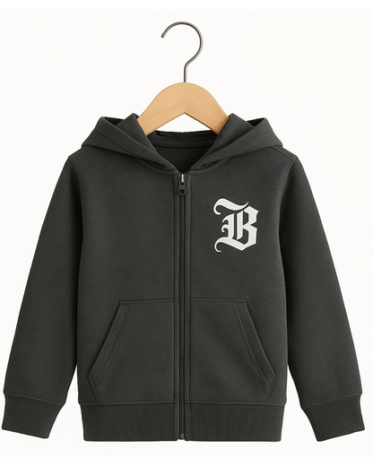 Dark Grey Full Sleeve with Front Zipper Hoodie for Kids 100% Cotton