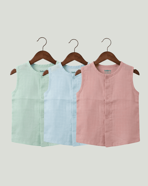 Premium Muslin Sleeveless Jabla for Babies (Pack of 3) – 100% Organic Cotton Infant Vest