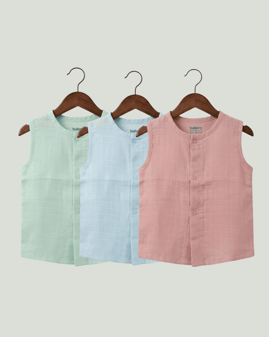 Premium Muslin Sleeveless Jabla for Babies (Pack of 3) – 100% Organic Cotton Infant Vest