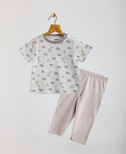 Unisex Pyjama Set | White / Light Grey | 100% Cotton