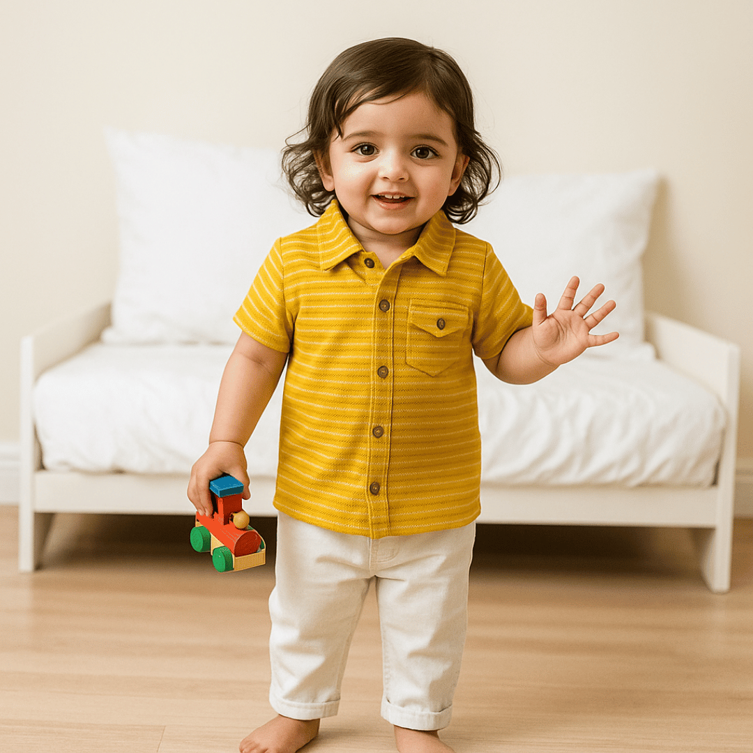 Boys Cotton Shirt Yellow Strips Soft & Breathable 100% Cotton