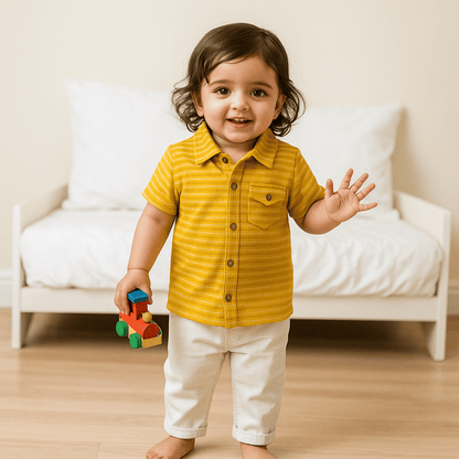 Boys Cotton Shirt Yellow Strips Soft & Breathable 100% Cotton