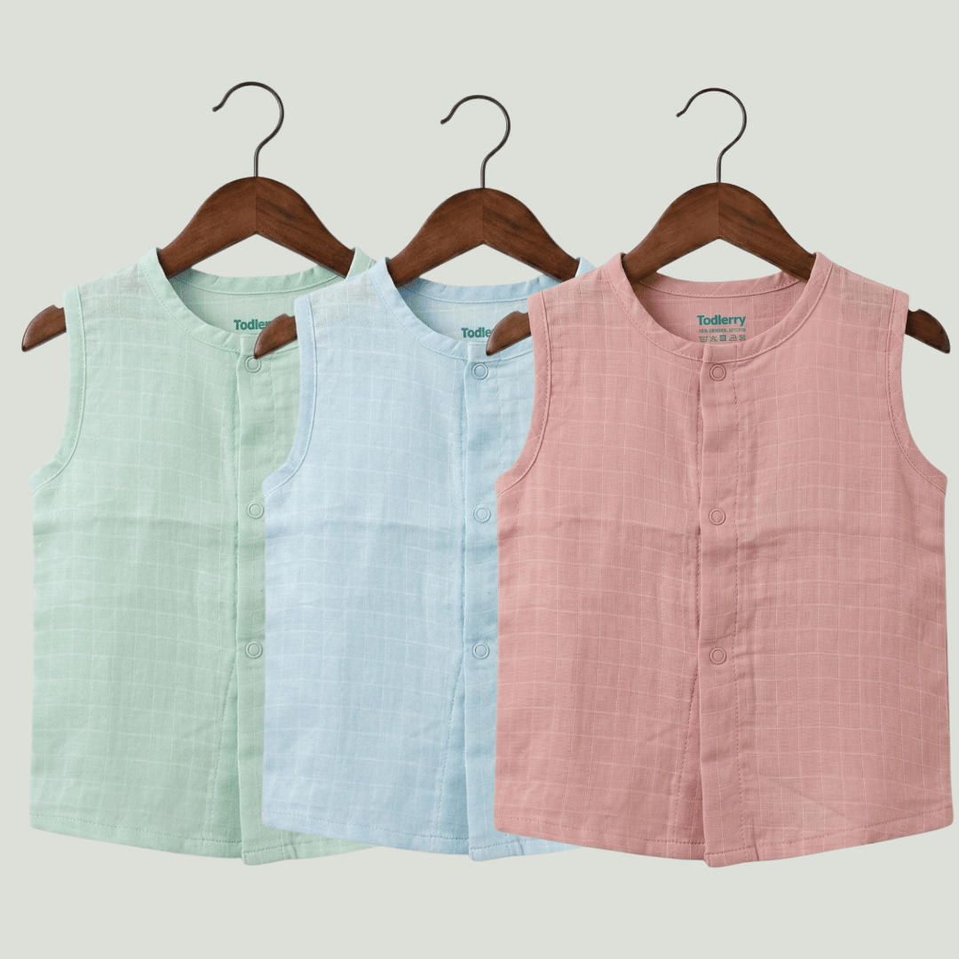 Premium Muslin Sleeveless Jabla for Babies (Pack of 3) – 100% Organic Cotton Infant Vest