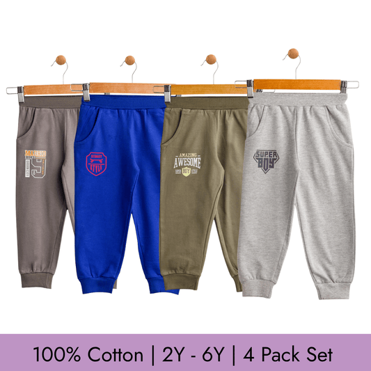 Todlerry Baby Joggers | logo Print | Pack of 4 |Soft & Breathable | 100% Cotton