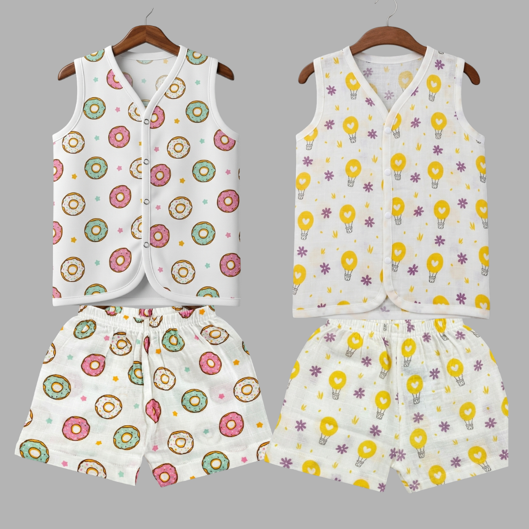 Summer Cotton Snap Up Jhabla & Shorts Set (Set of 2)