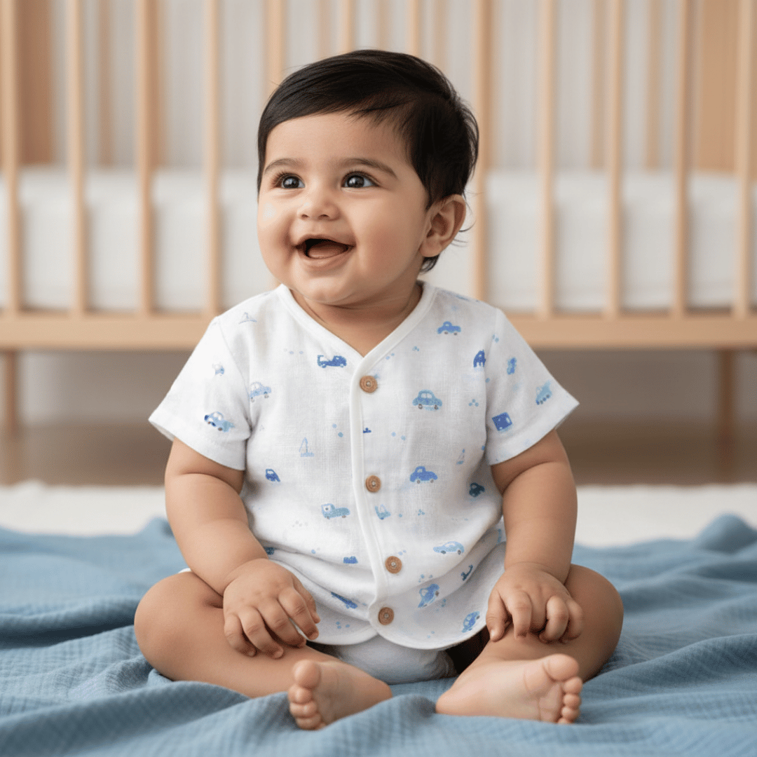 Unisex Comfy Cotton Jhabla With Soft Short Sleeve Button-Up