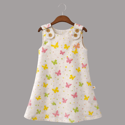 Soft Cotton Sleeveless Frock with Cute Shoulder Buttons