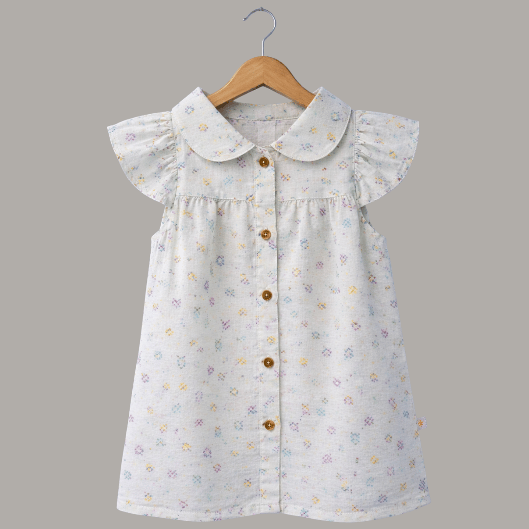 Cotton Mini Bloom Collar Neck Frock