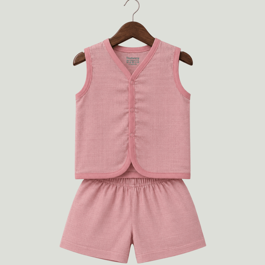 Soft Cotton Pink Colour Baby Jhabla & Shorts Set