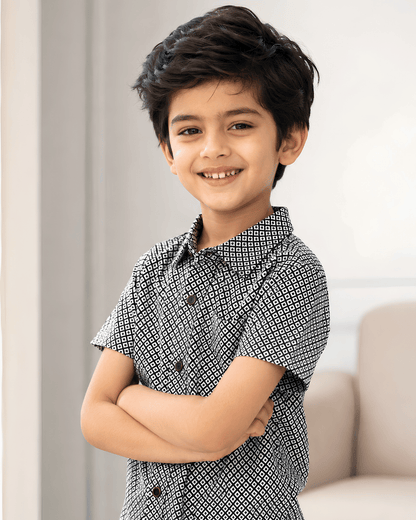 Boys Printed Pure Cotton Half Sleeve Shirt, Smart Geometric Print Casual Shirt for Toddlers & Kids