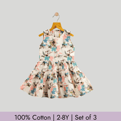 Todlerry Girls Frock | Pack of 3 |Soft & Breathable | 100% Cotton
