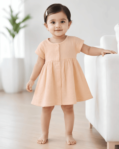 Premium Muslin Half Sleeve Frock – 100% Organic Cotton Baby Dress