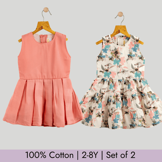 Todlerry Girls Frock | Pack of 2 |Soft & Breathable | 100% Cotton