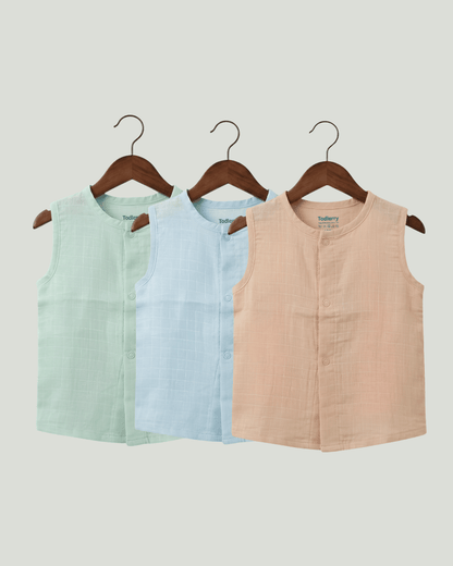 Premium Muslin Sleeveless Jabla for Babies (Pack of 3) – 100% Organic Cotton Infant Vest