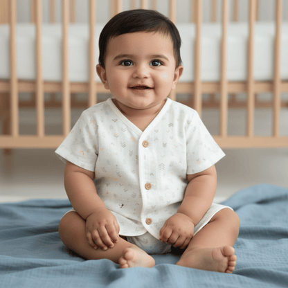 Unisex Comfy Cotton Tiny Arrows Jhabla With Soft Short Sleeve Button-Up