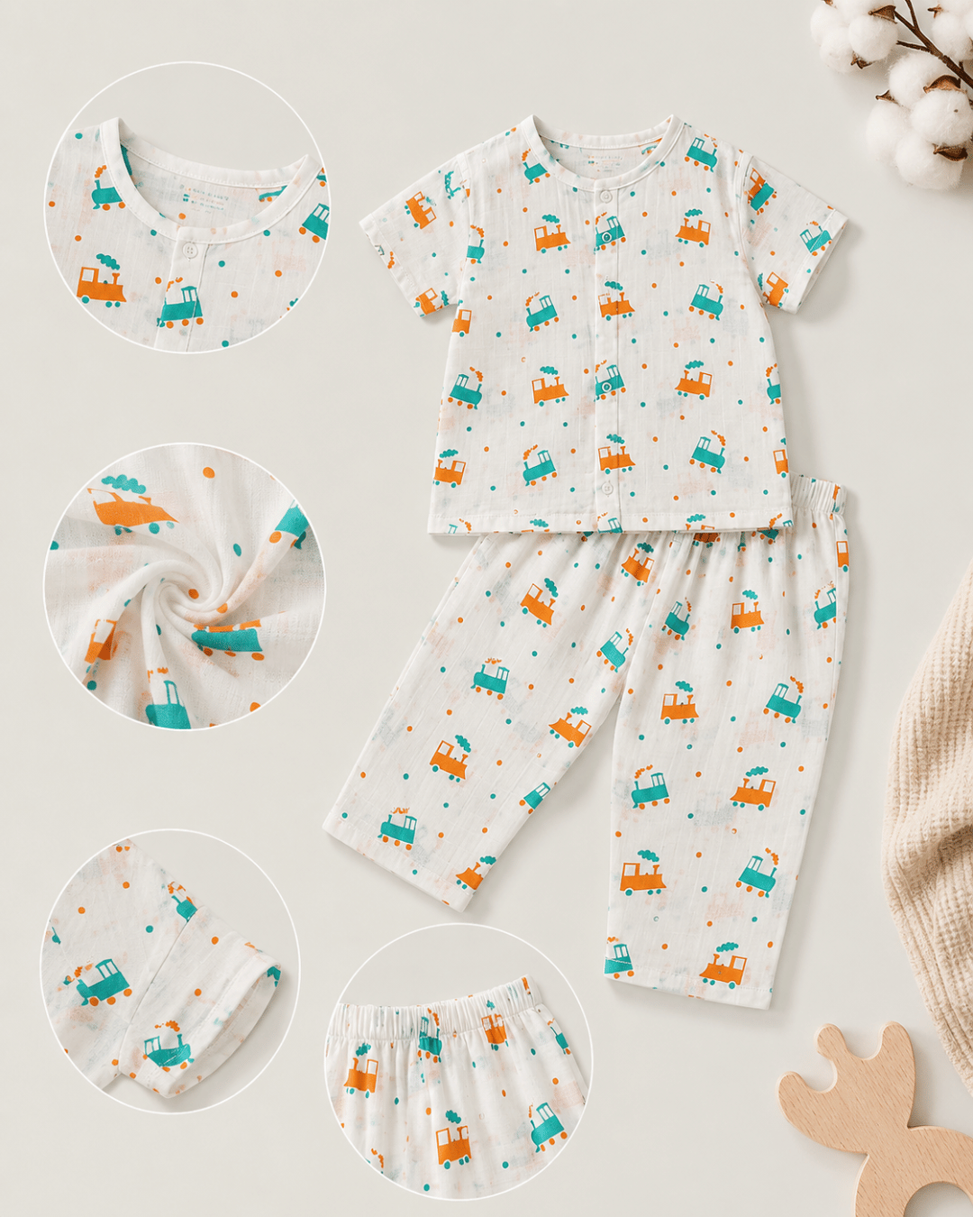 Cotton Kids Nightsuits - Pack of 2 Short Sleeve Sets for Boys & Girls