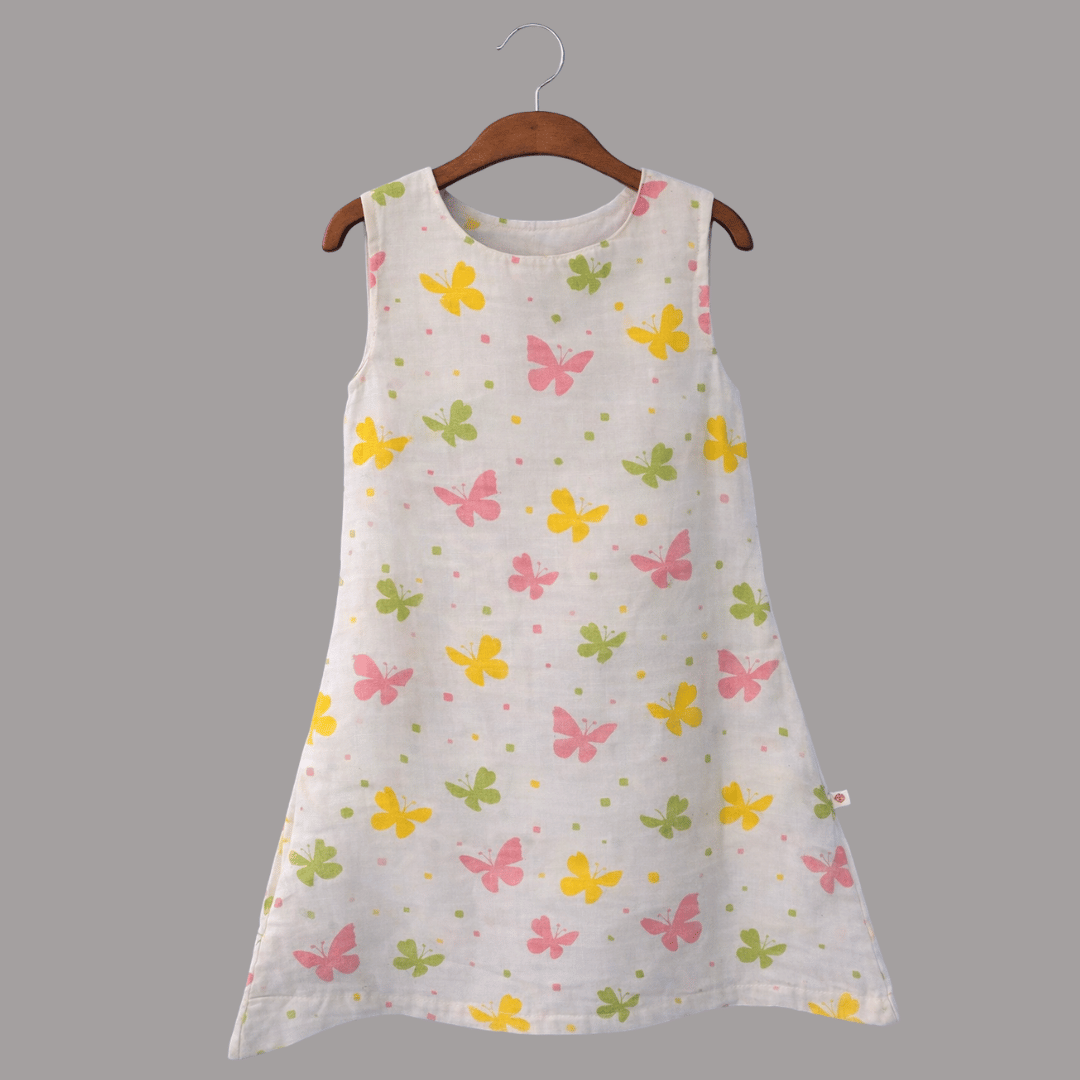 Soft Cotton Sleeveless Frock with Cute Shoulder Buttons