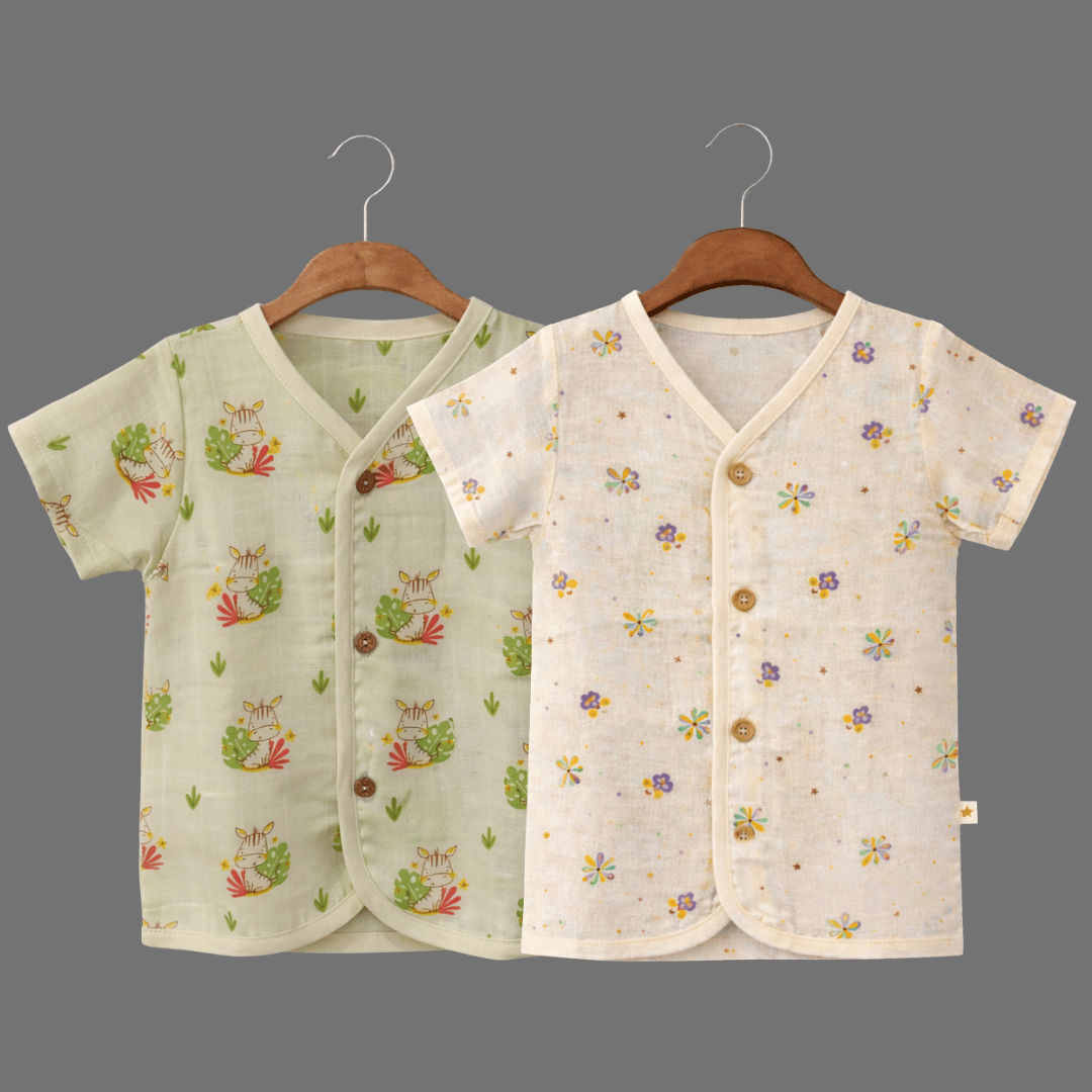 Unisex Comfy Cotton Set of 2 Jhabla With Soft Short Sleeve Button-Up