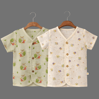 Unisex Comfy Cotton Set of 2 Jhabla With Soft Short Sleeve Button-Up