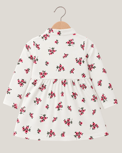 Todlerry Girls Mandarin Collar Printed Warm Fleece Frock