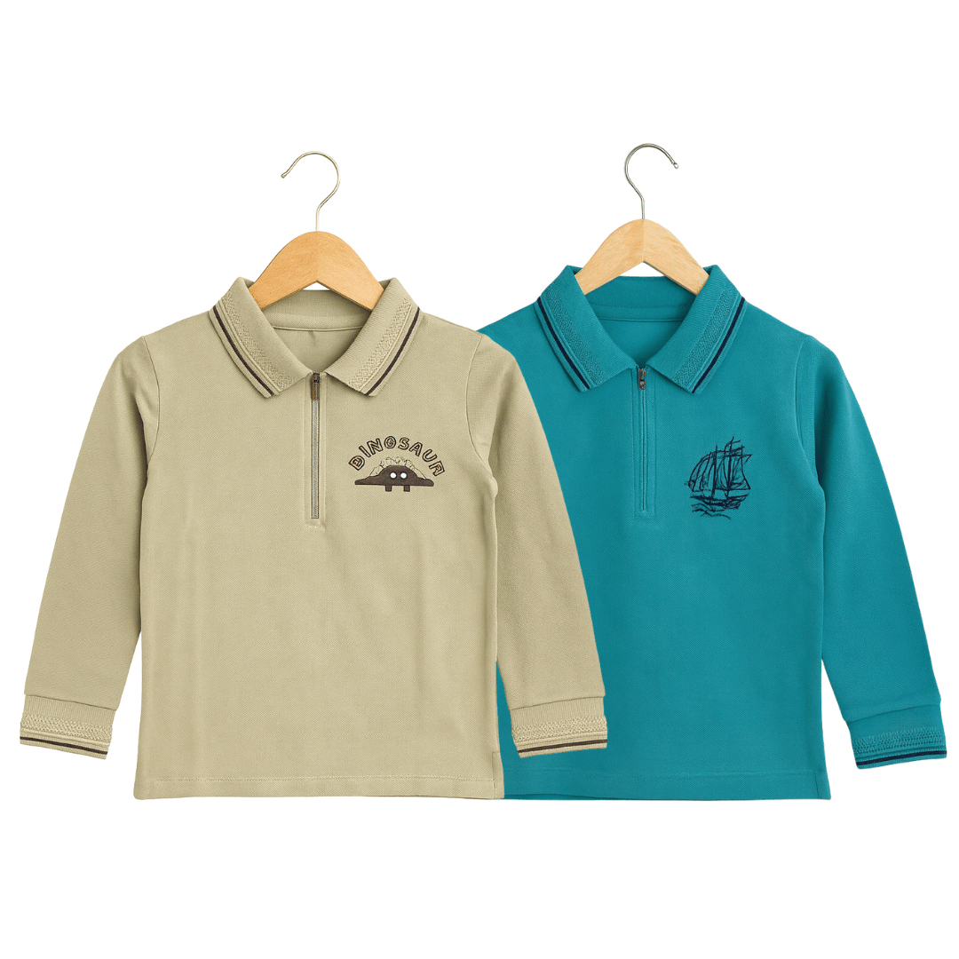 Boys Set of 2 Cotton Polo T-Shirt Soft & Breathable 100% Cotton