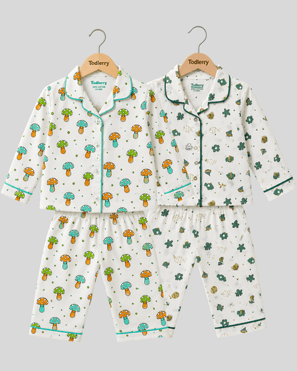 Todlerry Pure Cotton Kids Nightsuits - Pack of 2 Full Sleeve Sets for Boys & Girls
