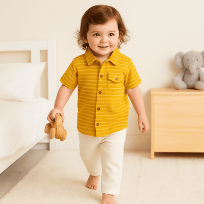 Boys Cotton Shirt Yellow Strips Soft & Breathable 100% Cotton