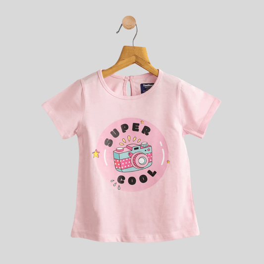 Todlerry Girls Cotton T-Shirt | Pink Supper Cool Print| Soft & Breathable | 100% Cotton