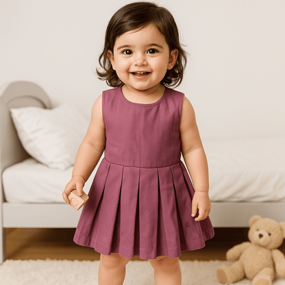 Todlerry Half-sleeve Girls Frock | Solid Pink, Peach, Green|  100% Cotton