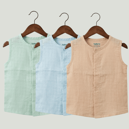 Premium Muslin Sleeveless Jabla for Babies (Pack of 3) – 100% Organic Cotton Infant Vest