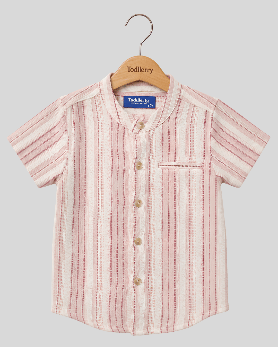 Boys Half Sleeve Striped Cotton Shirt, Soft Mandarin Collar Casual Shirt for Kids
