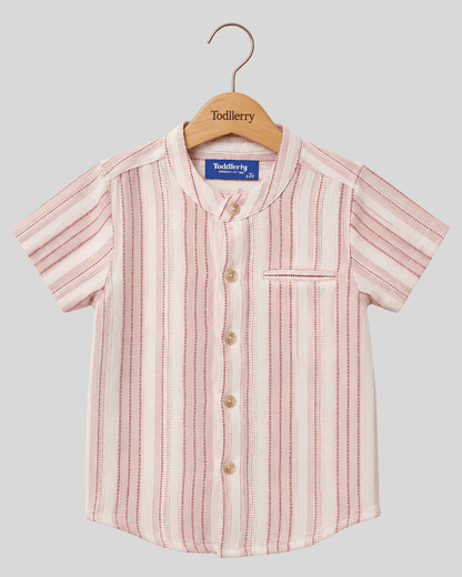 Boys Half Sleeve Striped Cotton Shirt, Soft Mandarin Collar Casual Shirt for Kids