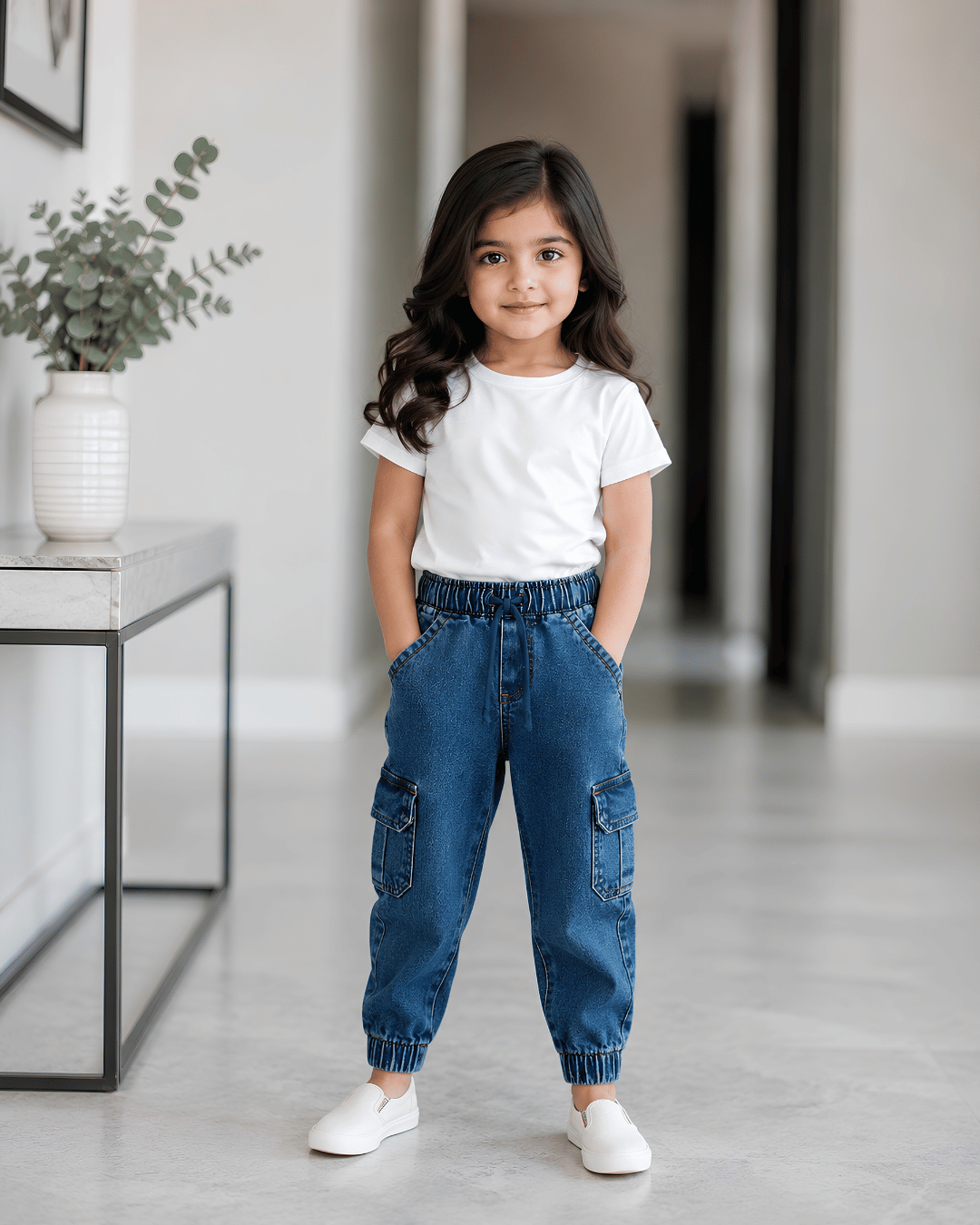 Classic Comfort Fit Kids Blue Denim Joggers