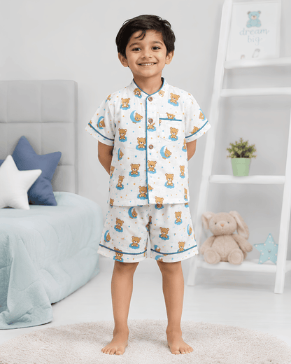 Todlerry 100% Cotton Kids Night Suit Set | Shirt & Shorts (4 Prints)