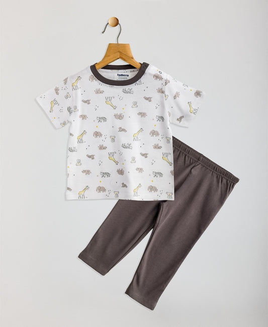 Unisex Pyjama Set | White / Dark Grey | 100% Cotton