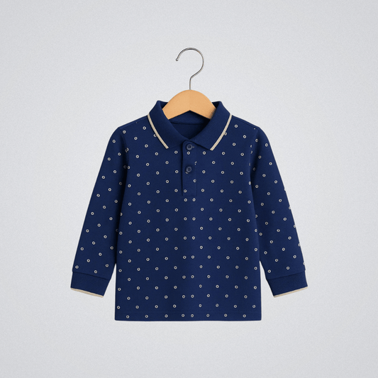 Todlerry Boys Cotton T-Shirt | Tiny Dots Navy  | Soft & Breathable | 100% Cotton