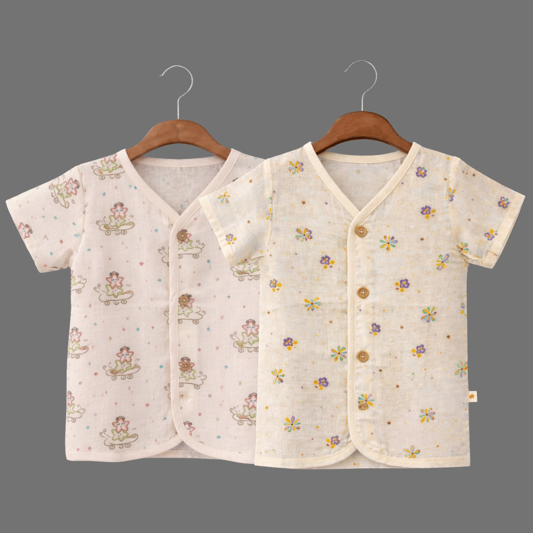 Unisex Comfy Cotton Set of 2 Jhabla With Soft Short Sleeve Button-Up