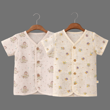 Unisex Comfy Cotton Set of 2 Jhabla With Soft Short Sleeve Button-Up