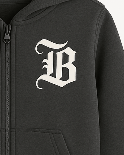 Dark Grey Full Sleeve with Front Zipper Hoodie for Kids 100% Cotton