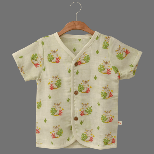 Unisex Comfy Cotton Cute Cow Jhabla With Soft Short Sleeve Button-Up
