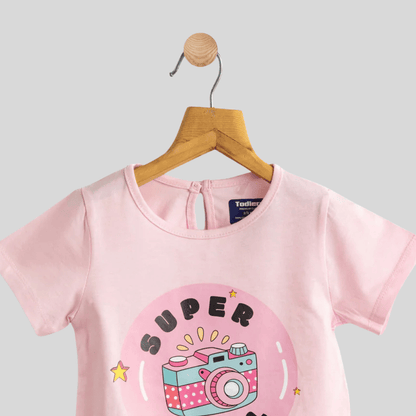 Girls Cotton T-Shirt Pink Supper Cool Print Soft & Breathable 100% Cotton