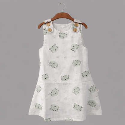 Soft Cotton Sleeveless Frock with Cute Shoulder Buttons