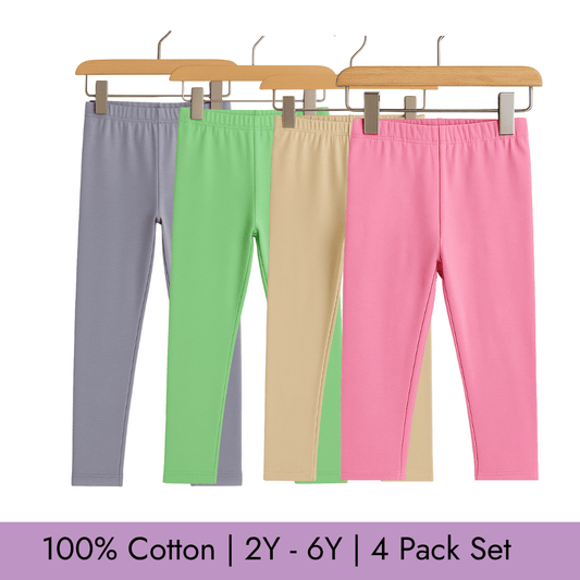 Todlerry Baby Leggings | Pack of 4 |Soft & Breathable | 100% Cotton